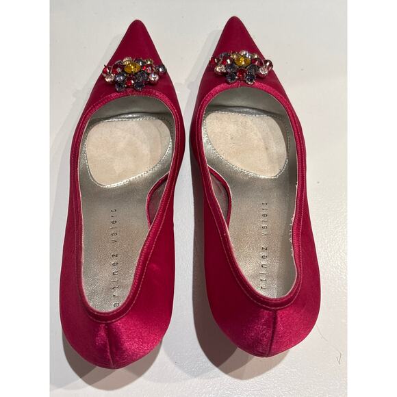 MARTINEZ VALERO Fuschia Satin Jeweled Pointed Toe Pumps 8.5 - Picture 4 of 8